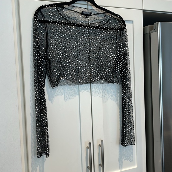 Hot & Delicious Kylie Long Sleeve Embellished Rhinestone Sheer Crop Top Size S - Picture 8 of 13